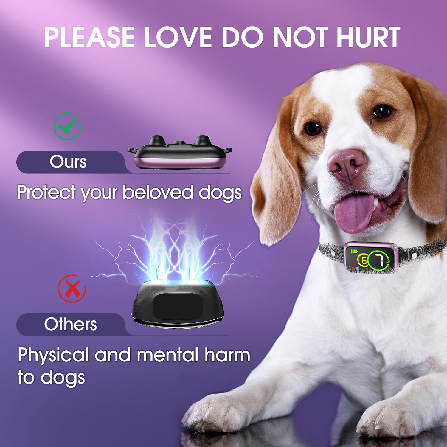 1S Stop Barking Smart Dog Bark Collar, Humane Anti Barking Device with Beep & Vibration, 7 Adjustable Sensitivity, Ultra-Light Bark Collar for Small Medium Large Dogs (Bright Purple, 1 Pack) - Image 9