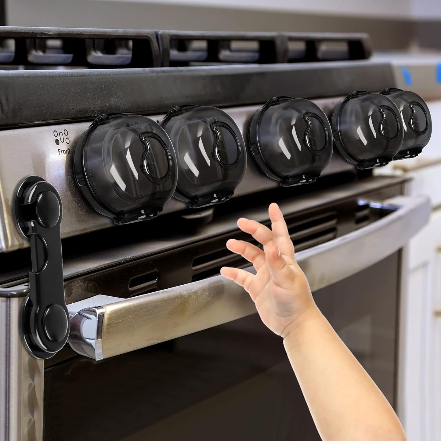 Grenfu stove knob covers for child safety front view in black