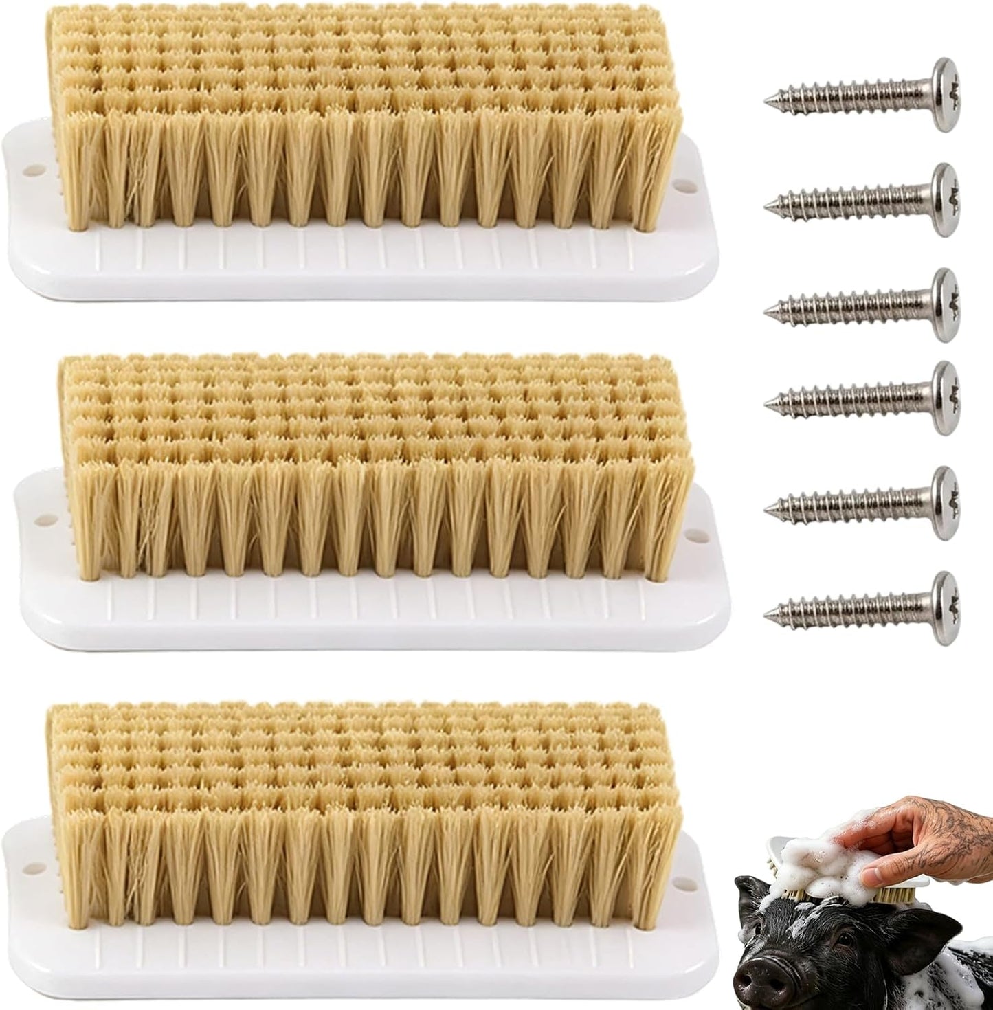 H N R 3 Piece Pig Brush Set front view showing small animal grooming tools.