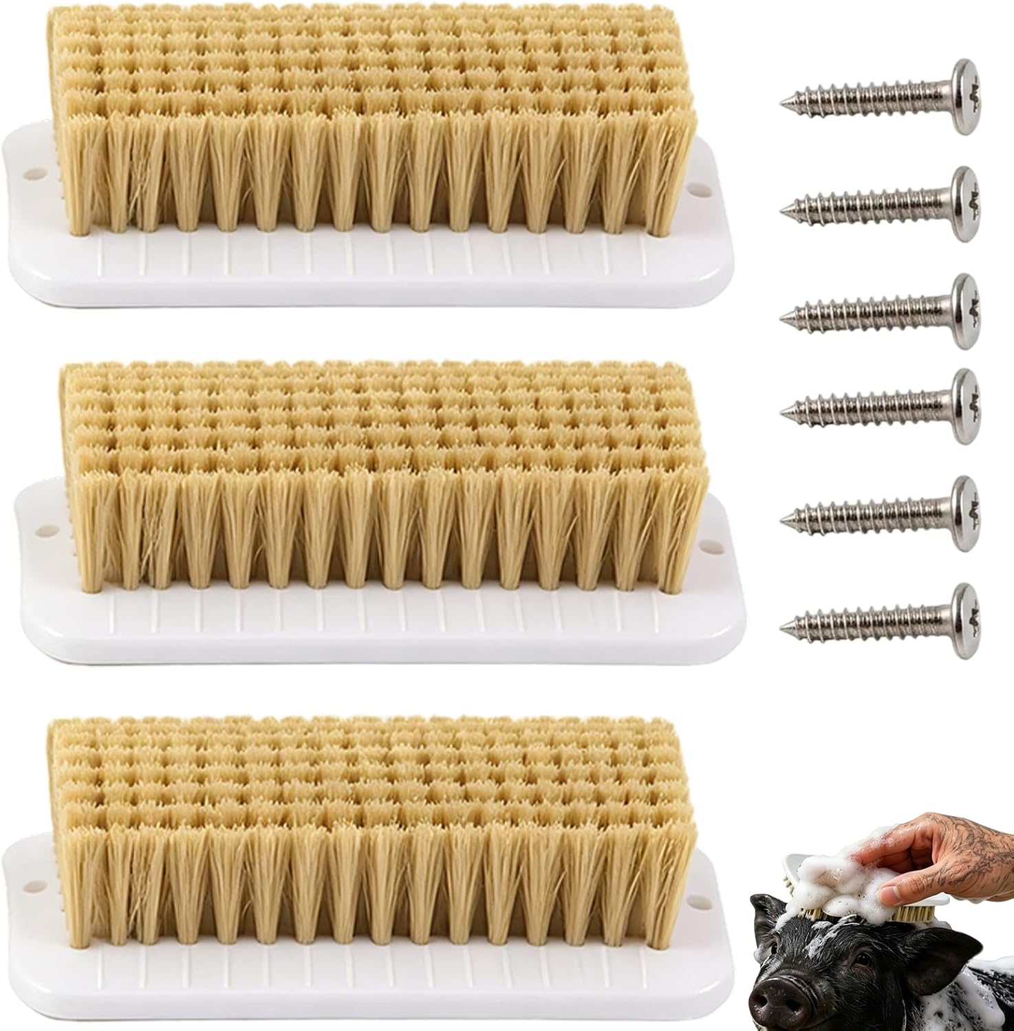 H N R 3 Piece Pig Brush Set front view showing small animal grooming tools.