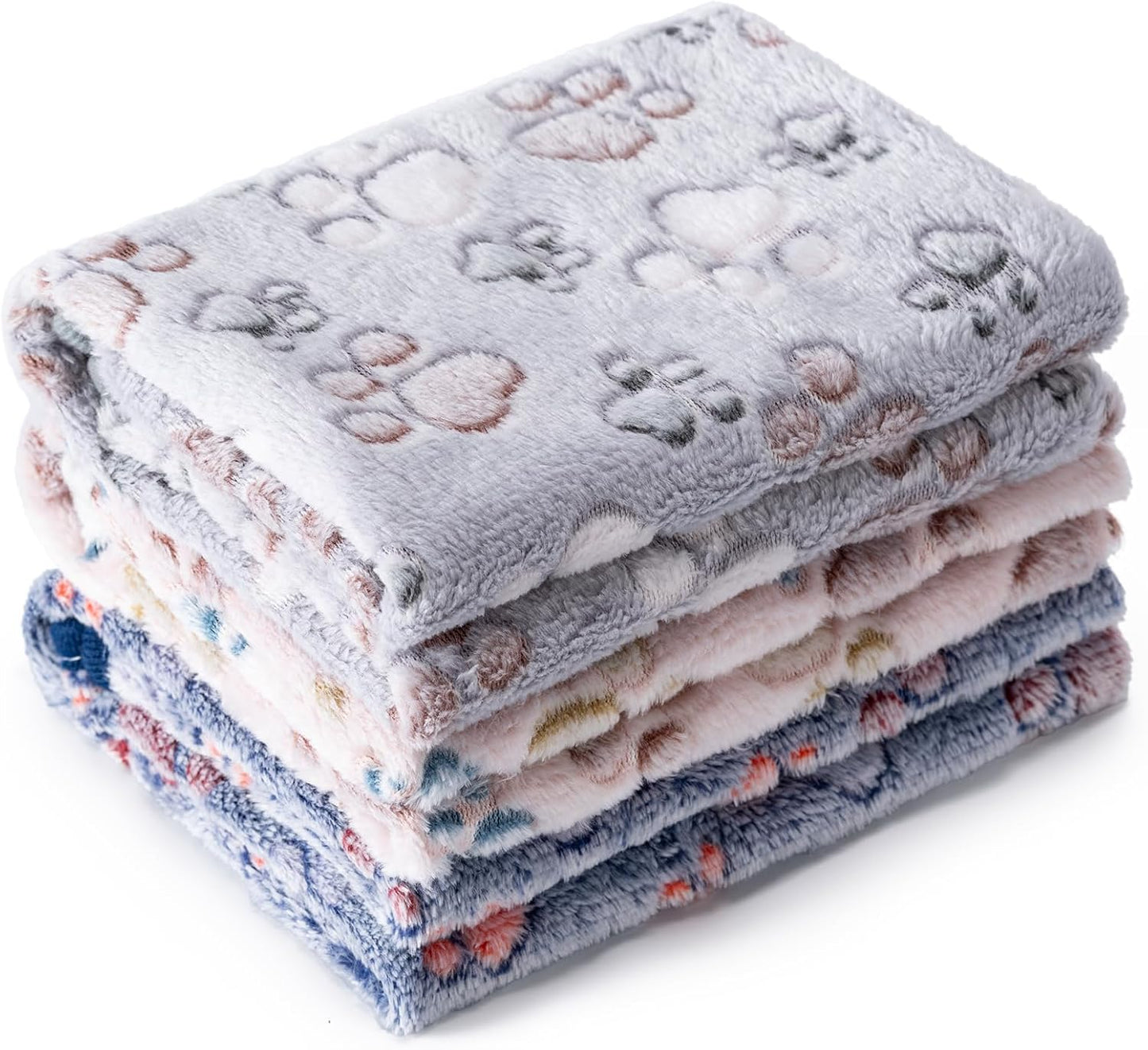 Three pack of premium fluffy pet blankets arranged neatly for puppies