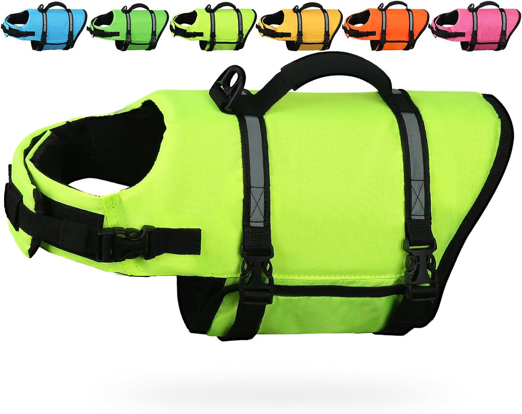 AMZNOVA dog safety jacket for swimming showing internal buoyancy foam panels.