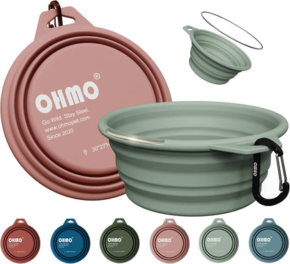 OHMO Collapsible Dog Bowl (2 Pack, Camo & Light Green 12oz/400ml) Premium Silicone Pet Water Bowls for Cats & Dogs, Portable Foldable Dog Travel Bowls for Outdoor Camping Hiking - Image 9