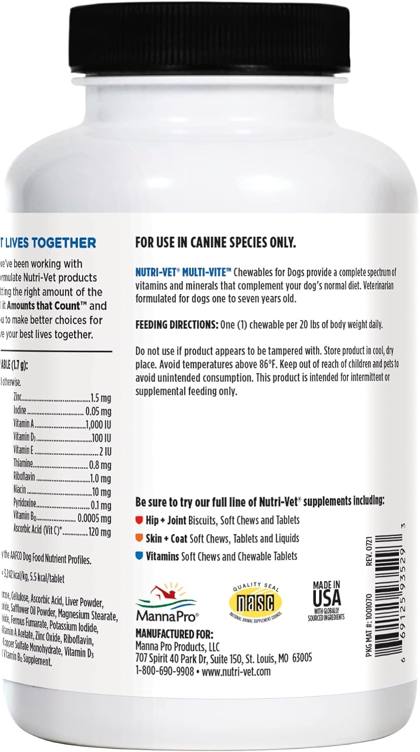 Nutri-Vet Multi-Vite Chewables for Adult Dogs, Daily Multivitamin & Mineral Supplement for Overall Health, Immune Support, and Balanced Nutrition, 180 Count - Image 10