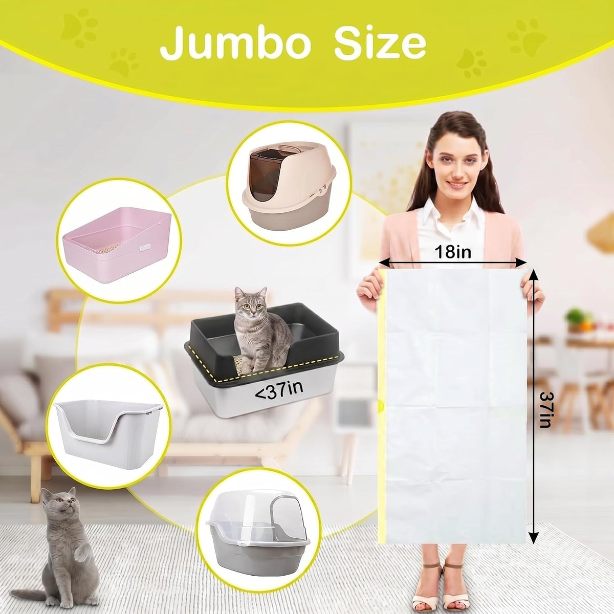 Heavy duty tear resistant cat litter disposal bag with green drawstring close up