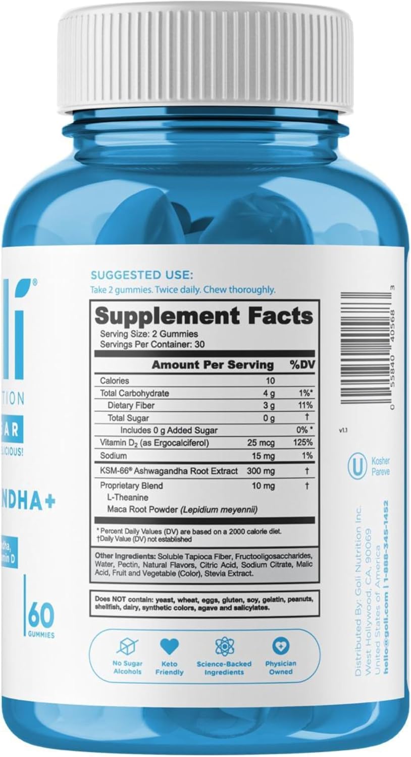 Goli Zero Sugar Ashwagandha gummies side profile of bottle