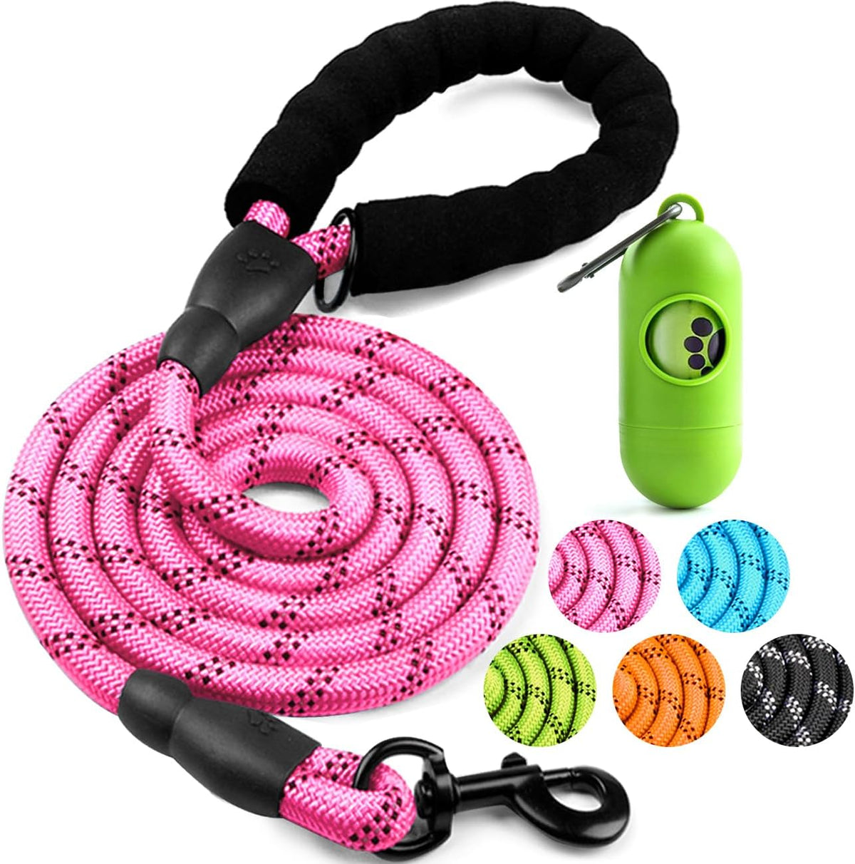 COOYOO heavy duty reflective dog leash front view showing the padded handle and snap hook.