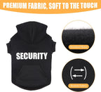 Black pet hoodie sweatshirt for large dogs with elastic cuffs.