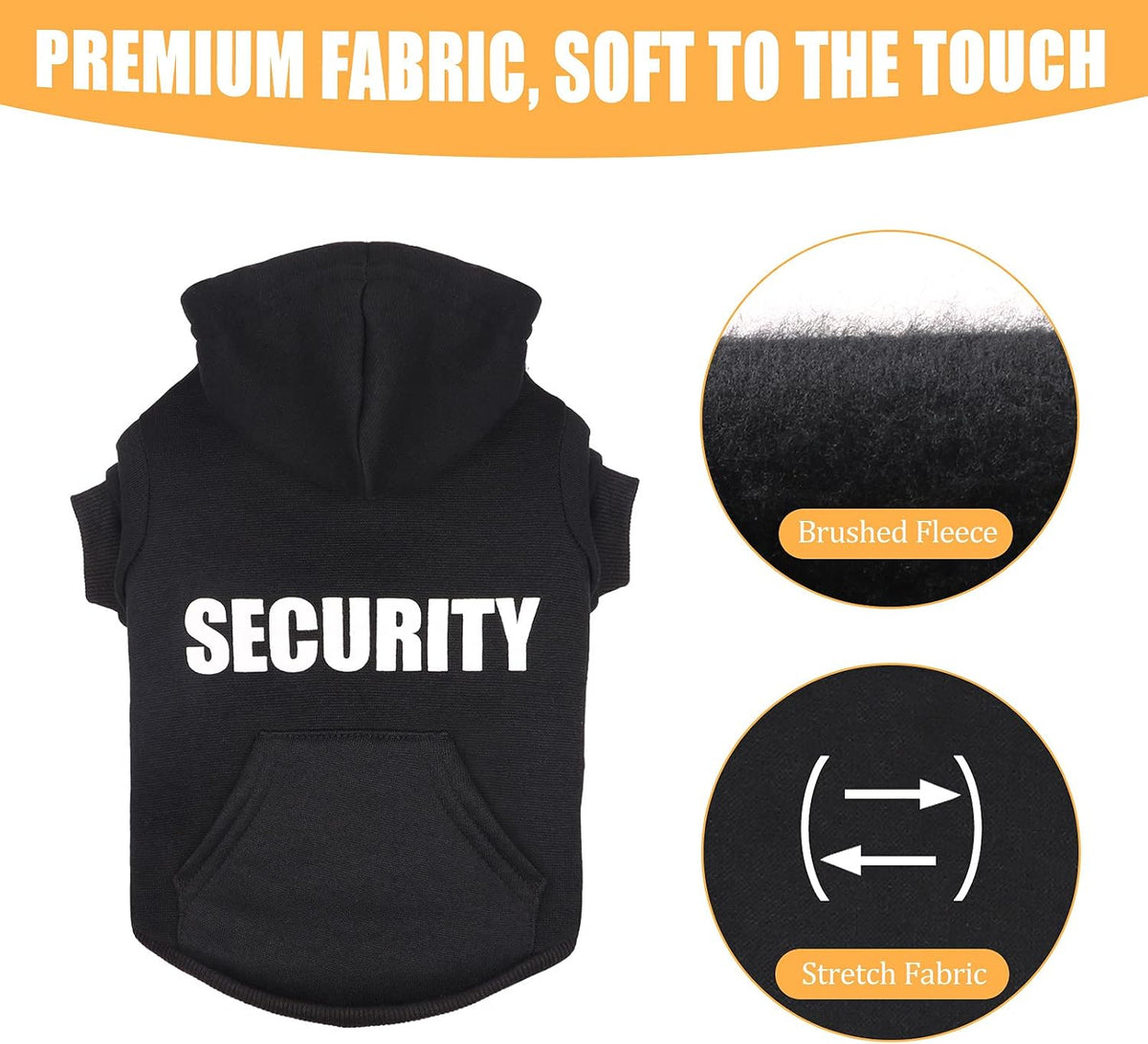 Black pet hoodie sweatshirt for large dogs with elastic cuffs.