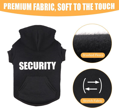 Black pet hoodie sweatshirt for large dogs with elastic cuffs.