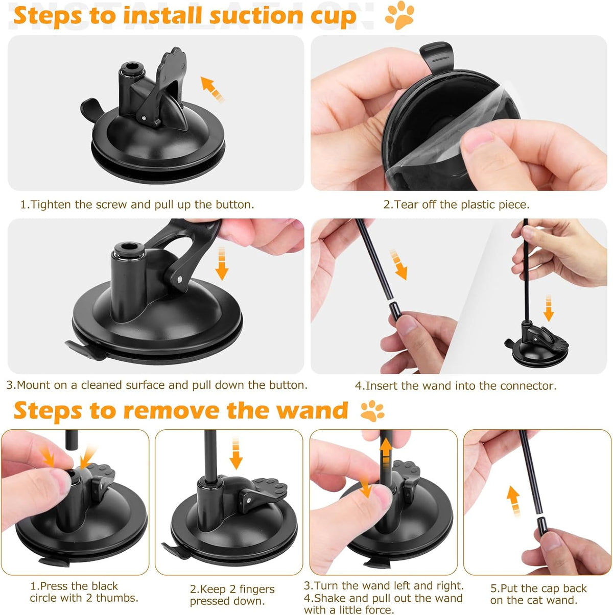 Indoor cat playing with HOSFROLL suction cup wand toy mounted on tile floor