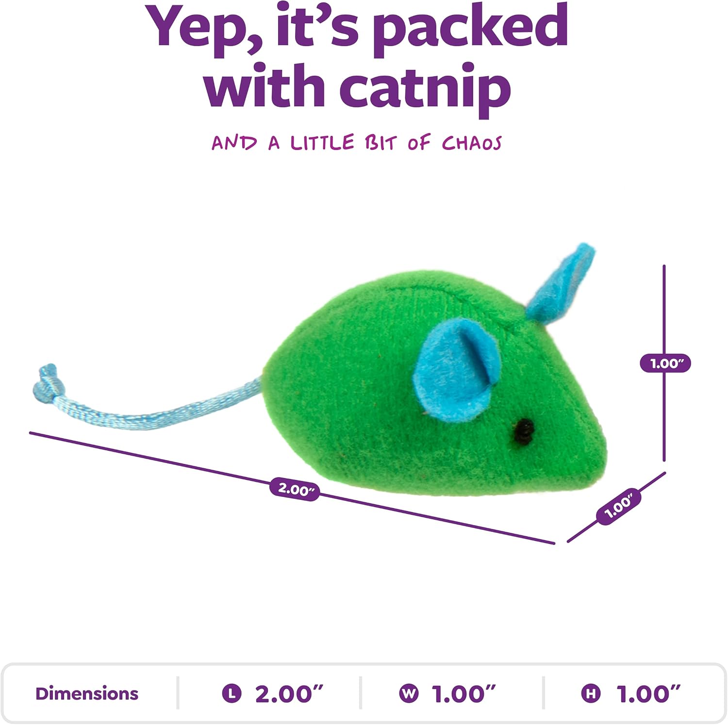 SmartyKat catnip mice 15-pack packaging detail illustrating the pure and potent catnip feature.