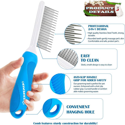 Genpepado pet detangler comb with stainless steel teeth