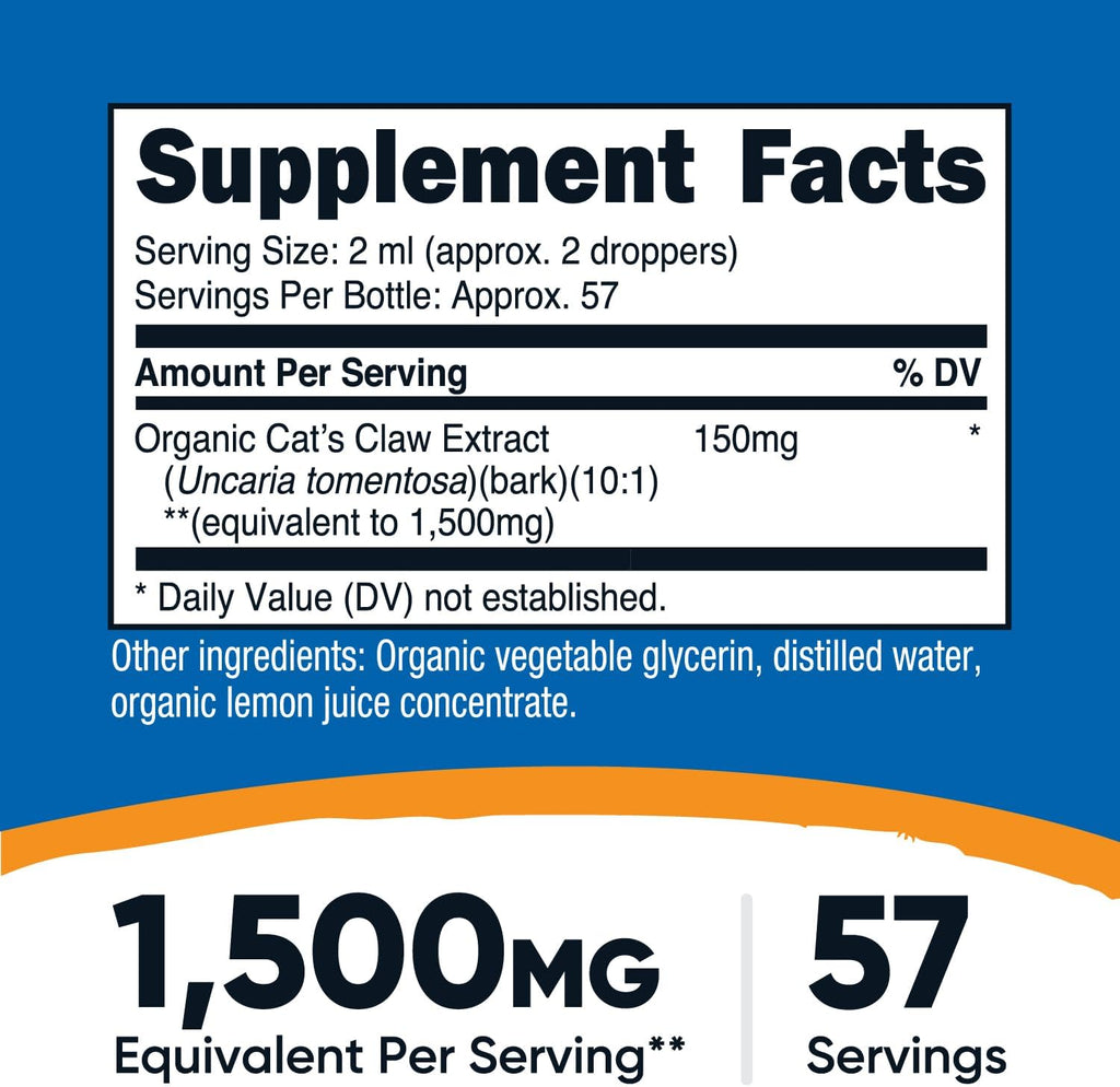 Nutricost Uncaria Tomentosa liquid tincture dietary supplement dropper close up