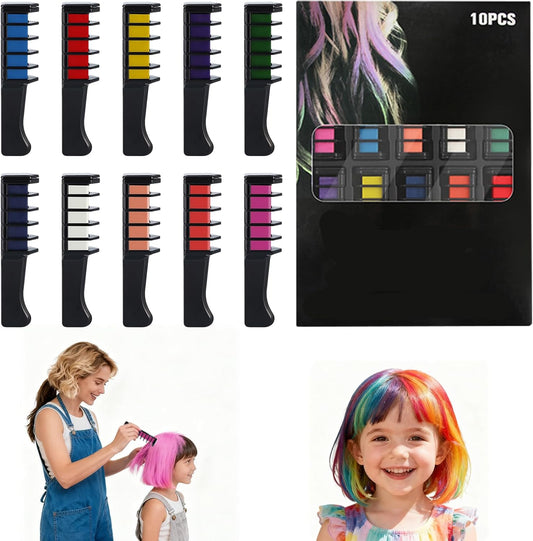 Zankie 10 Colors Festive Fun Hair Chalk Comb set front view