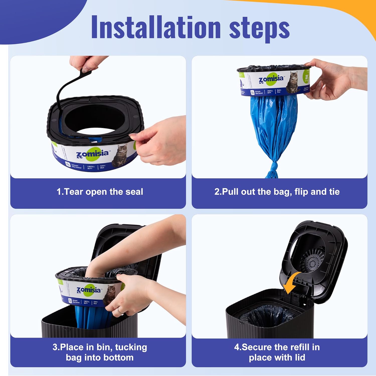 Zomisia dual-color cat litter refill bag showing the black interior