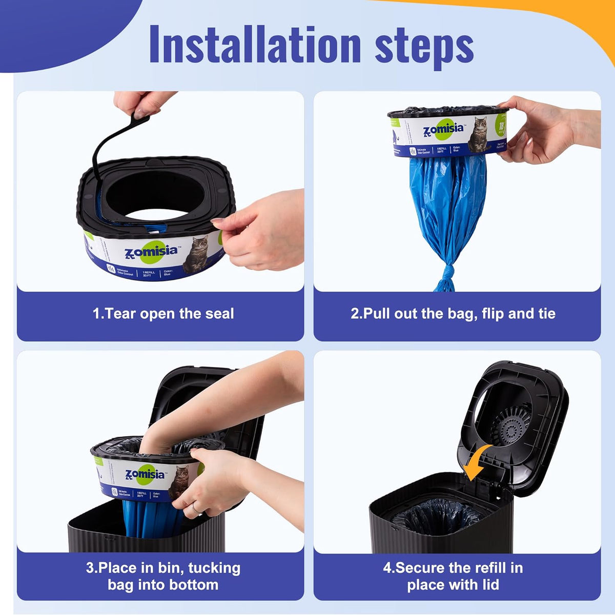 Zomisia dual-color cat litter refill bag showing the black interior