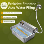 Wall mounted automatic pet water dispenser showing wide drinking area for large dogs