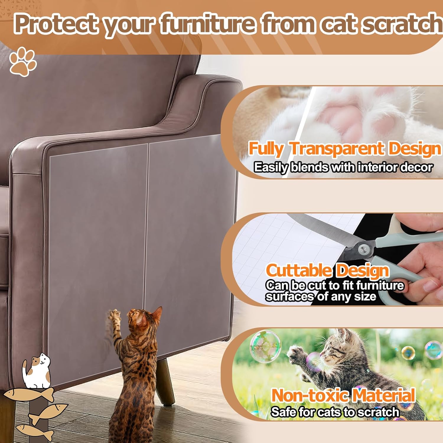 Applying peel and stick cat protector to leather furniture surface