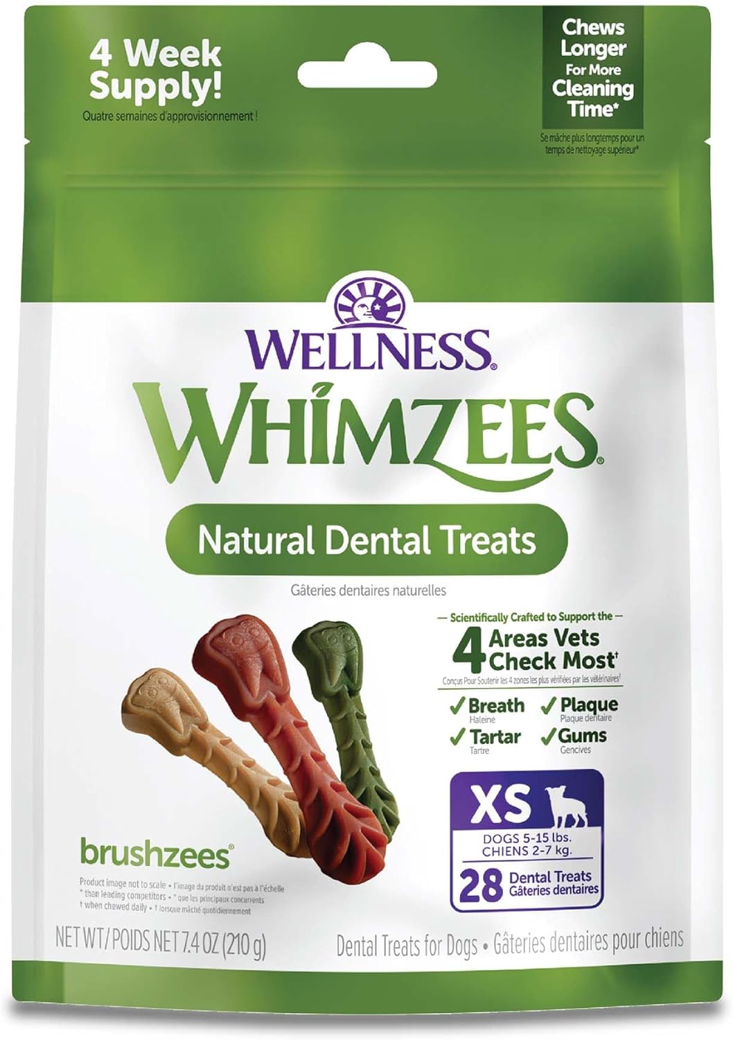 Whimzees Wellness Brushzees Natural Dog Dental Treat, VOHC Accepted Chews, Freshens Breath, Extra-Small Size, 12.7 oz Bag, 48 Count - Image 12