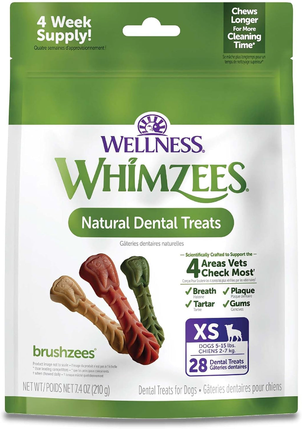 Wellness WHIMZEES Brushzees Natural Dog Dental Treat, VOHC Accepted Chews, Freshens Breath, Extra-Small Size, 4.2 oz Bag, 16 Count - Image 11