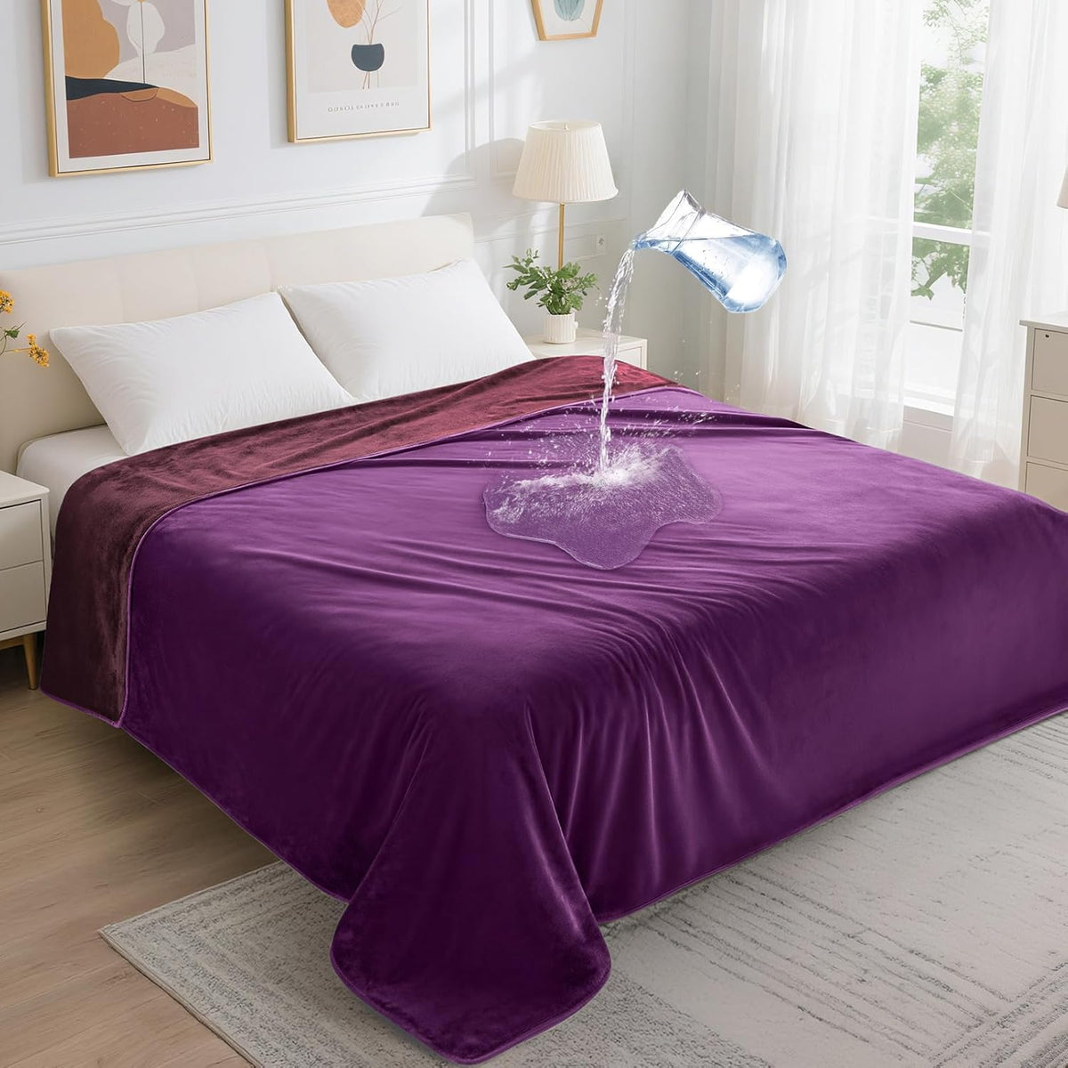 LOOBANI Waterproof Blanket for Bed: Reversible Soft Flannel Twin Bed Blanket 60" x 80", Leakproof Throw Spill-Proof Dog Pet Blanket for Couch Cover, Movie Time, Camping, Travel, Grey - Image 11