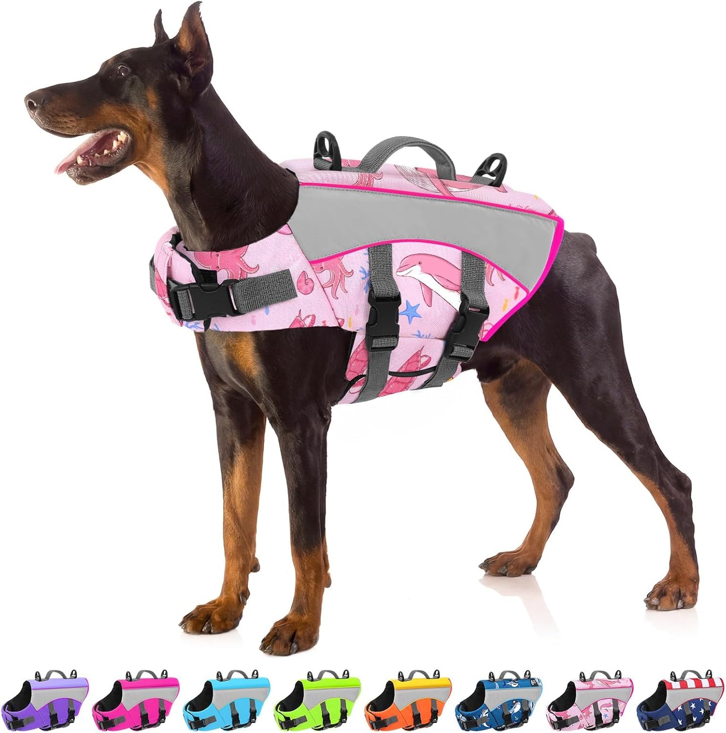 Dog Life Jacket, High Flotation Dog Swimming Vest with Handle, High Visibility Doggy Life Preserver for Pool Beach, Adjustable Pet Water Vest Lifejacket for Medium Large Dogs, USA Flag L - Image 13