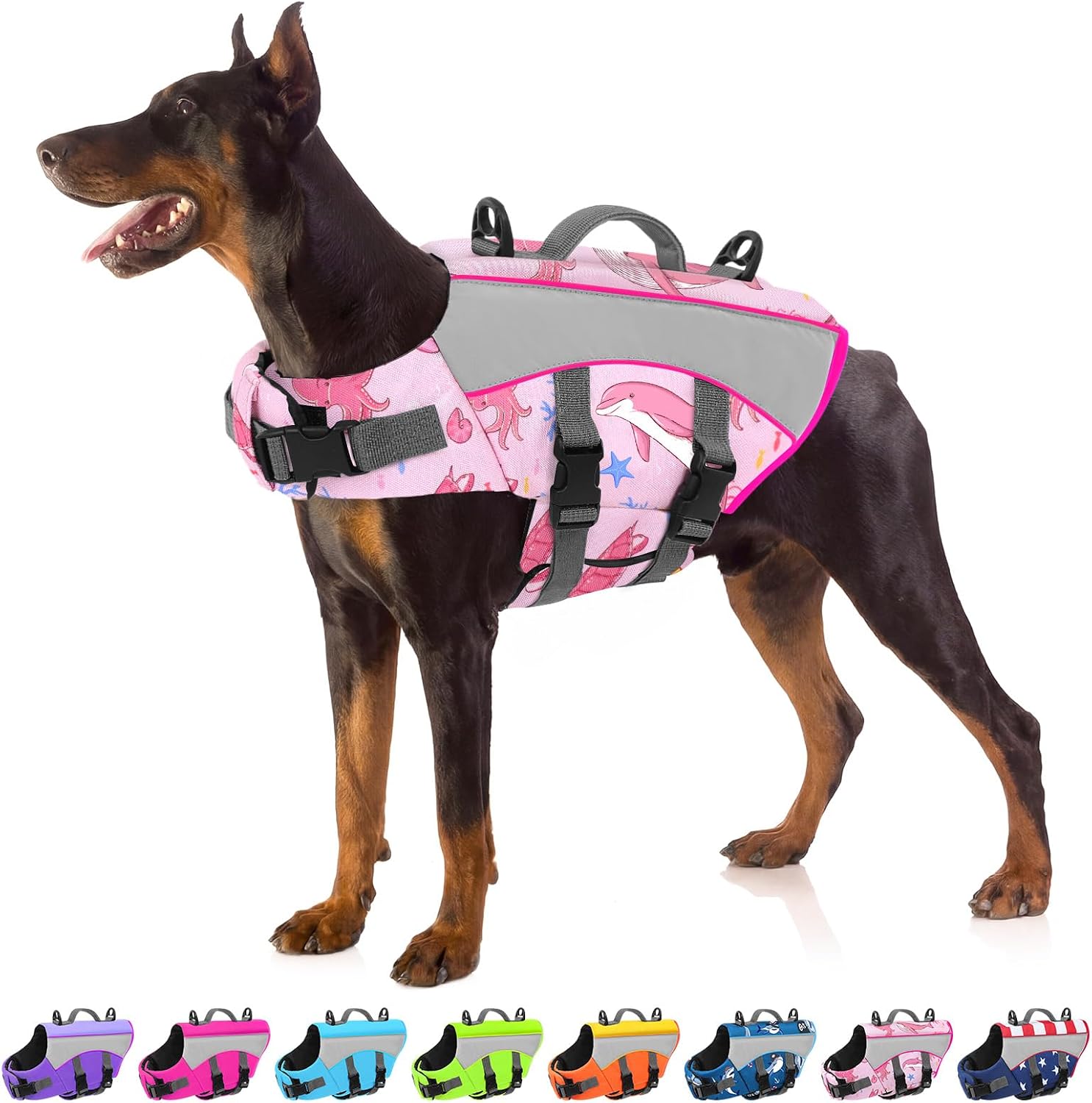 Dog Life Jacket, High Flotation Dog Swimming Vest with Handle, High Visibility Doggy Life Preserver for Pool Beach, Adjustable Pet Water Vest Lifejacket for Medium Large Dogs, USA Flag L - Image 13