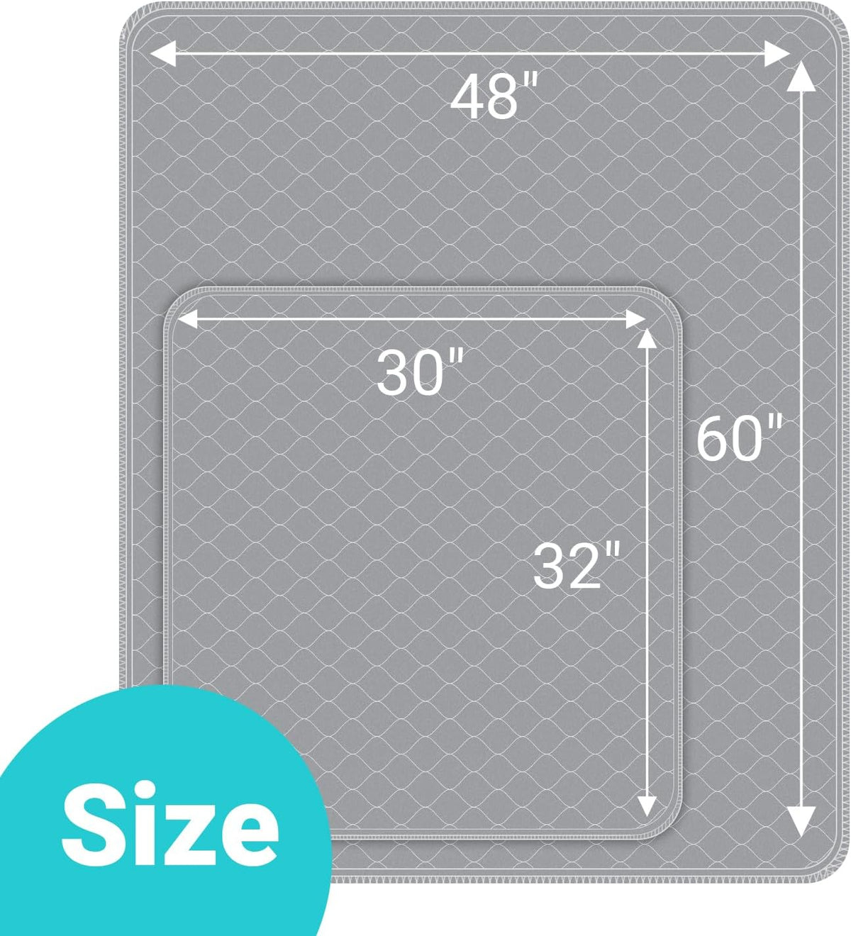 Size comparison of the 60 inch by 48 inch Conkote dog mat