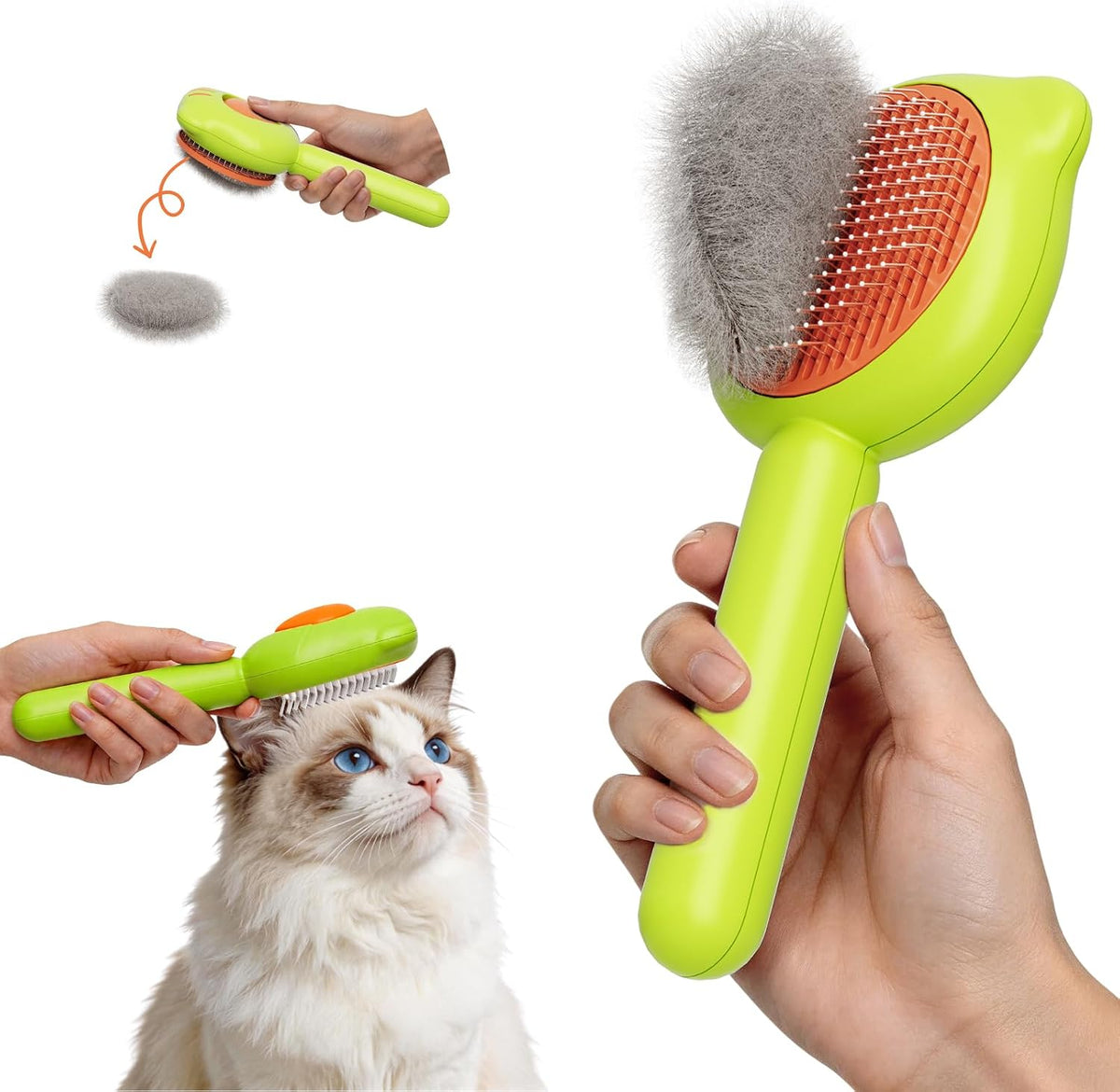 Cat Brush for Shedding, Self Cleaning Pet Hair Brush with Release Button, Cat & Dog Grooming Brush for Long or Short Haired Pets, Removes Loose Fur (White) - Image 10