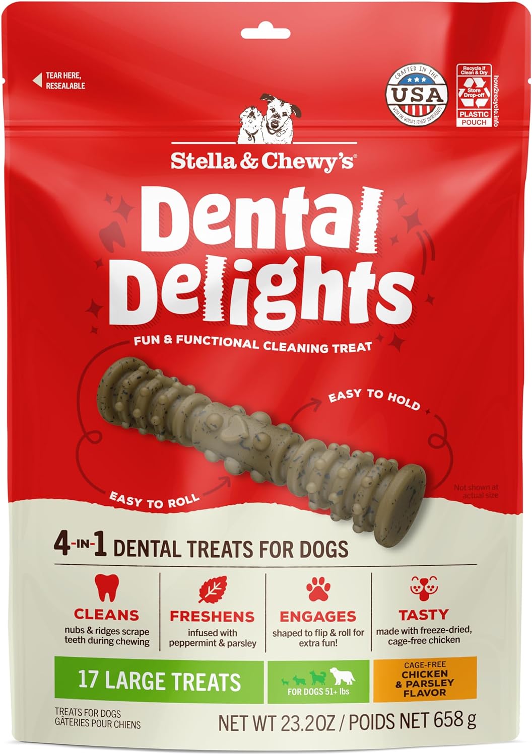 Stella & Chewy's Dental Delights - Freeze-Dried Raw Chicken Dental Treats for Small Dogs - Teeth Cleaning & Breath Freshening Chews with Ridges & Nubs - Made in USA - 10.5 oz - 21 Small Treats - Image 10