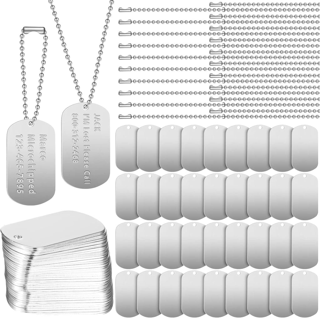 Yinkin 200 Pcs Personalized Military Dog Tags Set Including 100 Pcs Aluminum Blank Dog Tags for Engraving 100 Ball Steel Chain Rectangle Metal Blank Stamping Label for DIY Craft(Black) - Image 9