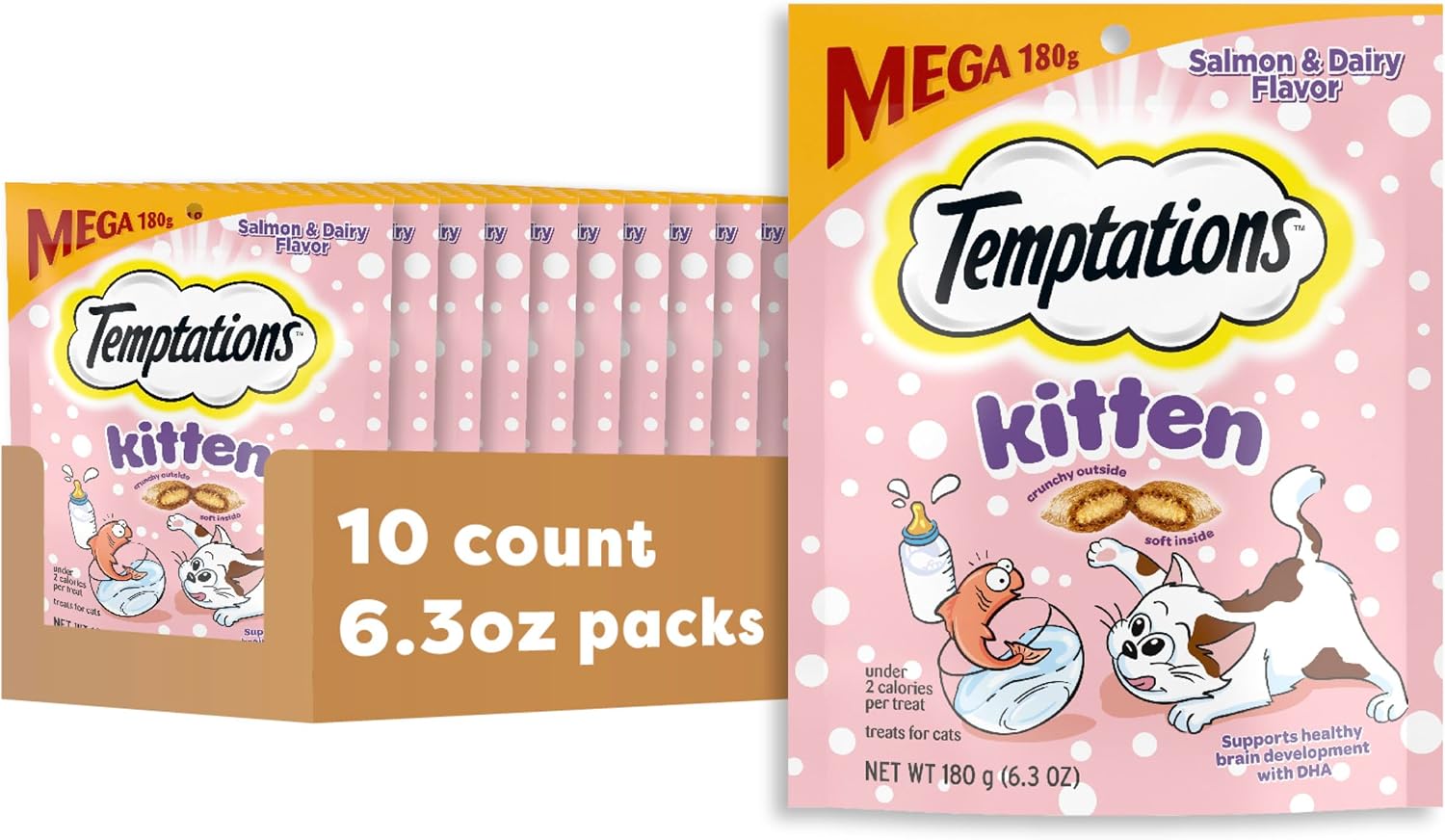 Temptations Kitten Treats Classic Crunchy and Soft Cat Treats Variety Pack, 6.3 oz. Pouches (Pack of 4) - Image 12