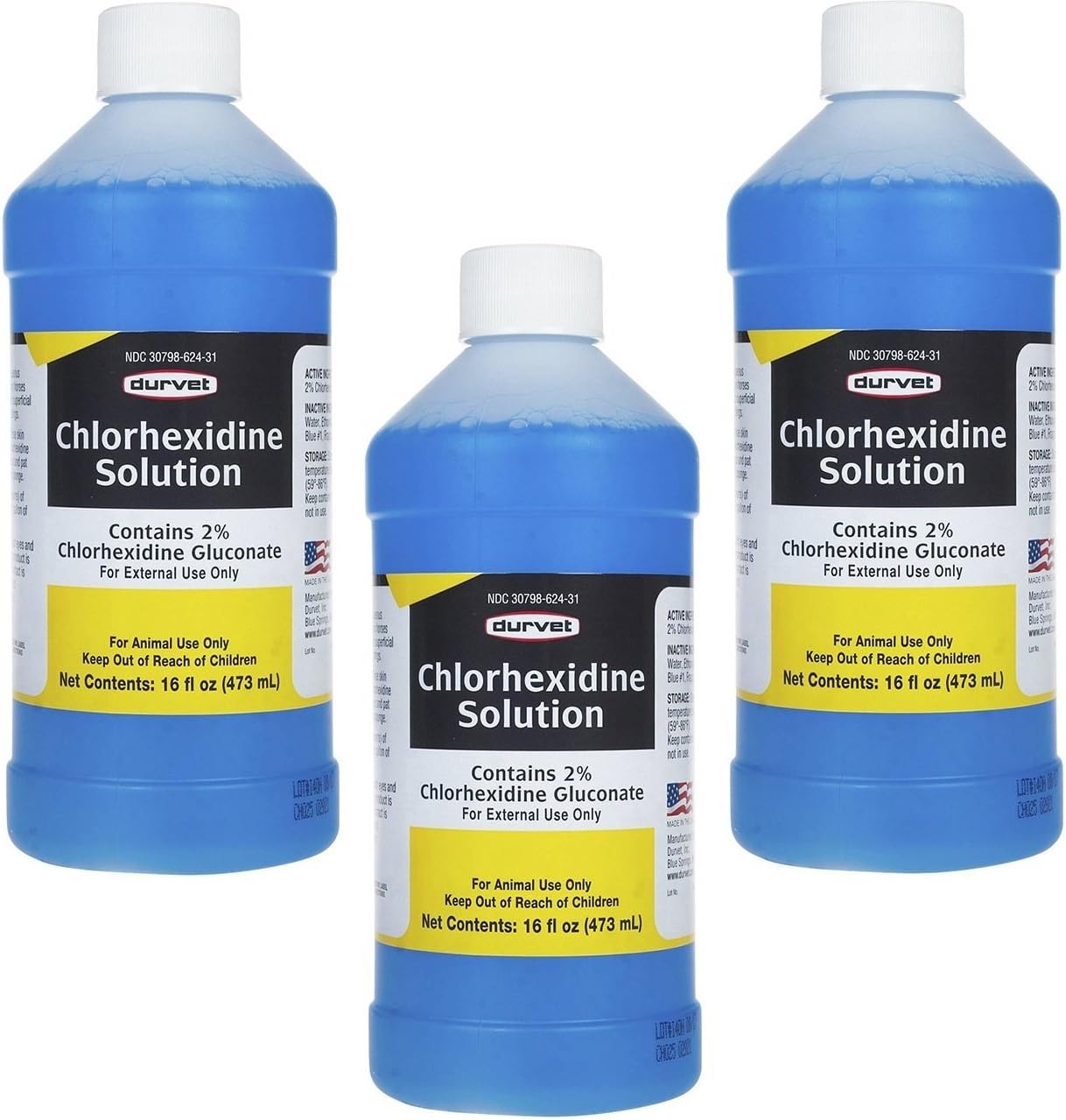 Durvet Chlorhexidine Solution 16 fluid ounce bottles front view