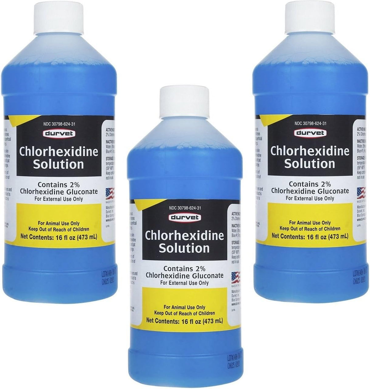 Durvet Chlorhexidine Solution 16 fluid ounce bottles front view