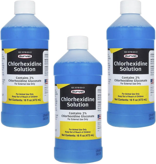 Durvet Chlorhexidine Solution 16 fluid ounce bottles front view