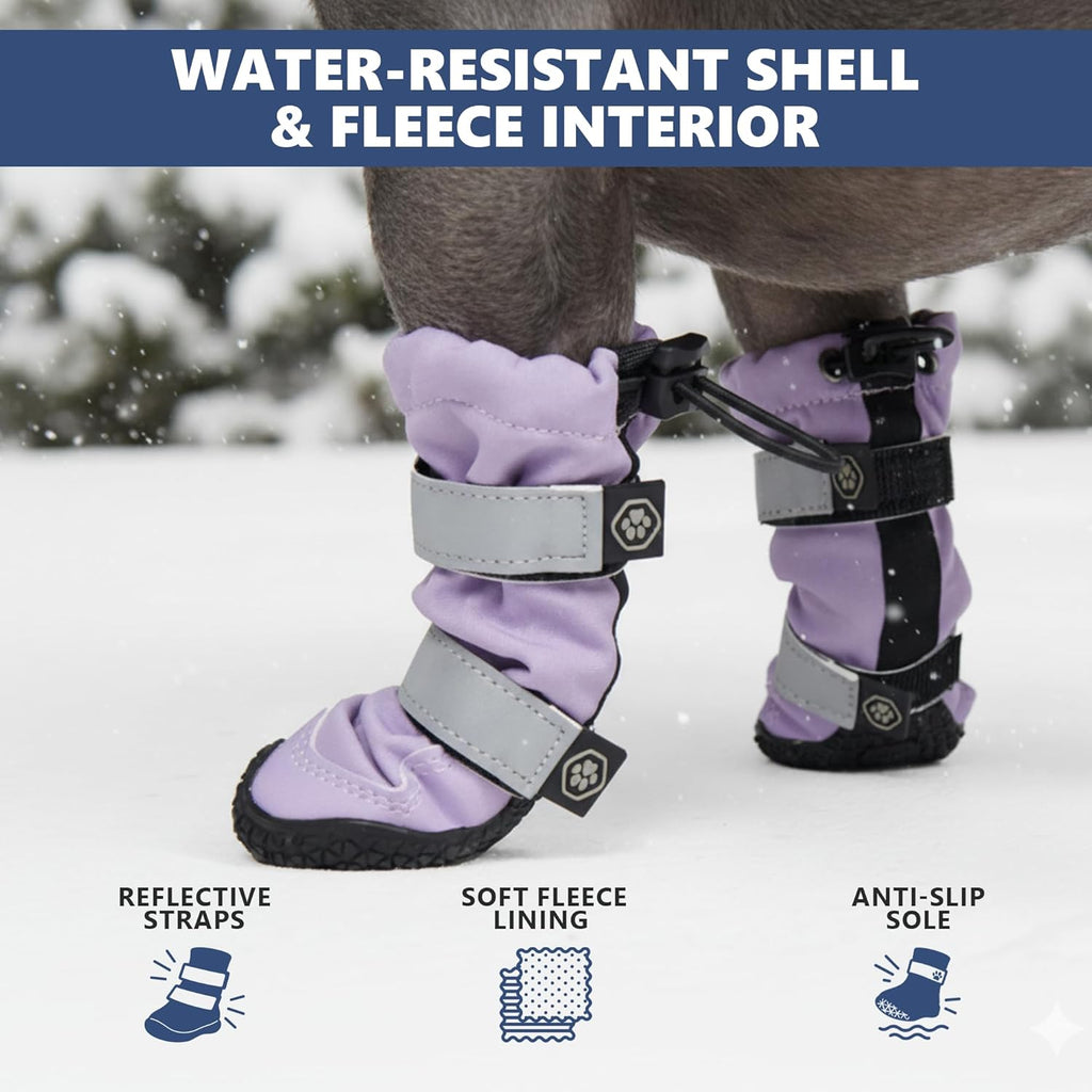 Adjusting the dual Velcro straps and toggle closure on the dog hiking boots.