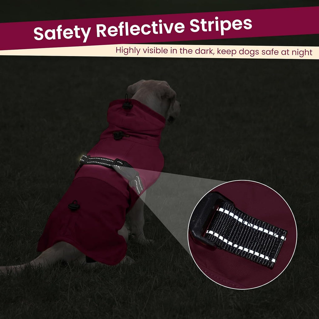 BRKURLEG rear view of pet raincoat showing secure back leg elastic ropes