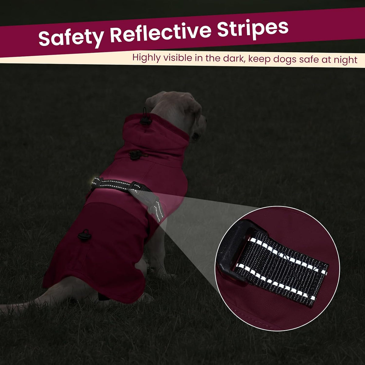 BRKURLEG rear view of pet raincoat showing secure back leg elastic ropes