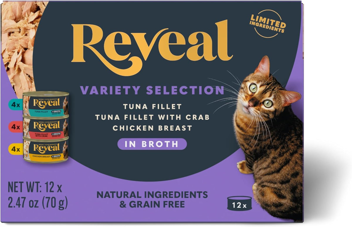 Reveal Fish Variety Pack Wet Cat Food in Broth 12-Pack 3-Flavor, High Protein, Limited Ingredient, Grain Free, Natural Canned Cat Food, No Fillers, No By-Products (12 x 2.47 oz Cans) - Image 9