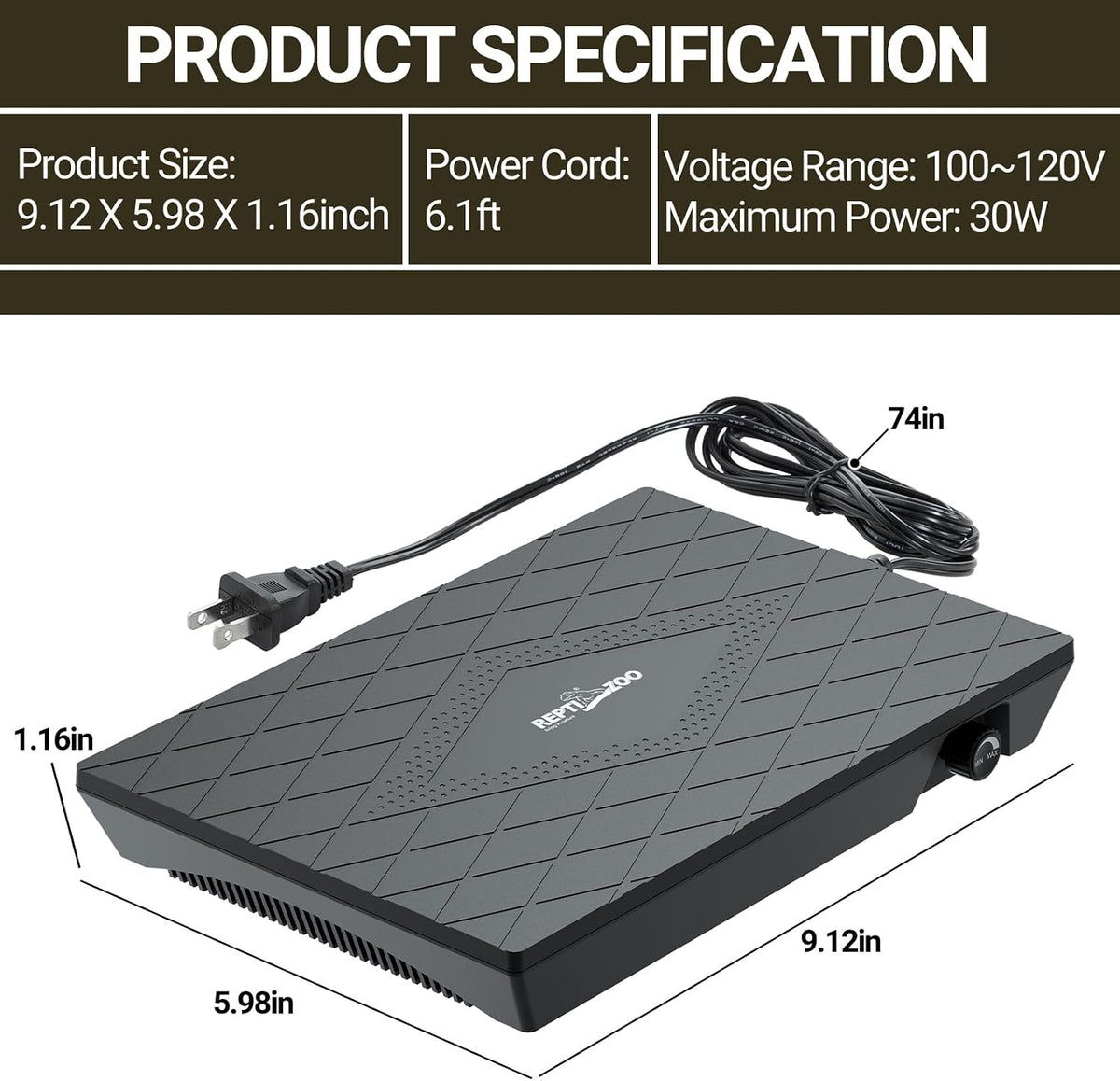 Repti Zoo 30 watt heating plate with temperature control knob