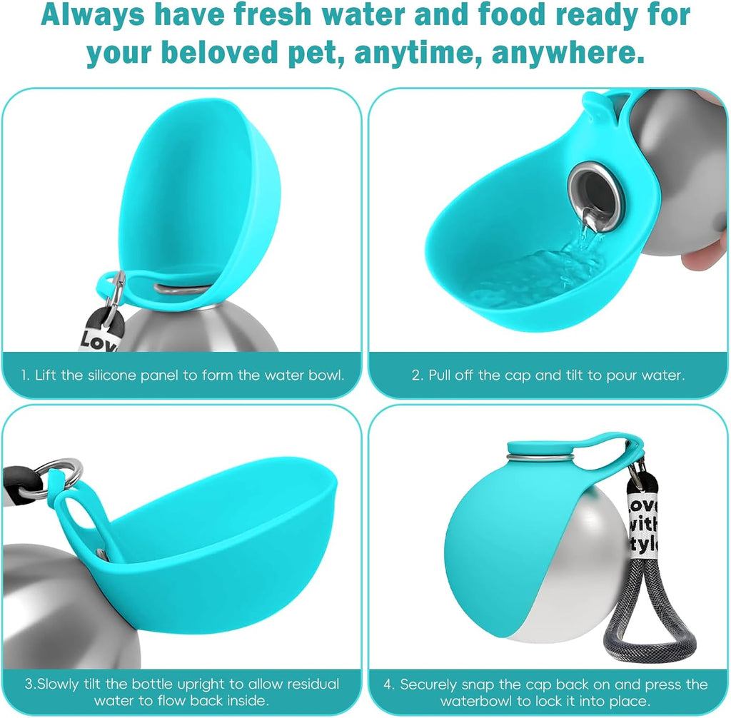 Ten ounce compact dog waterer with love with style carrying strap close up