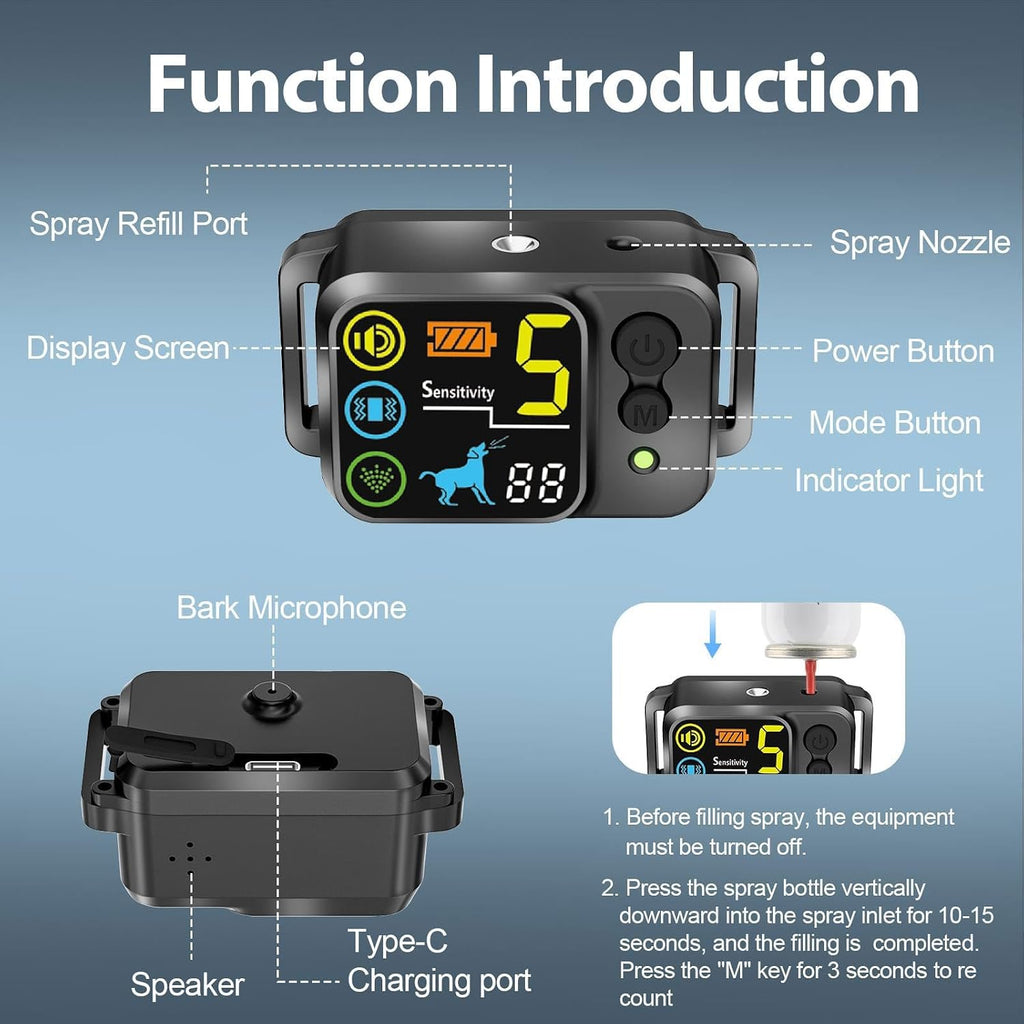 Wacnem dog bark collar showing intensity level settings