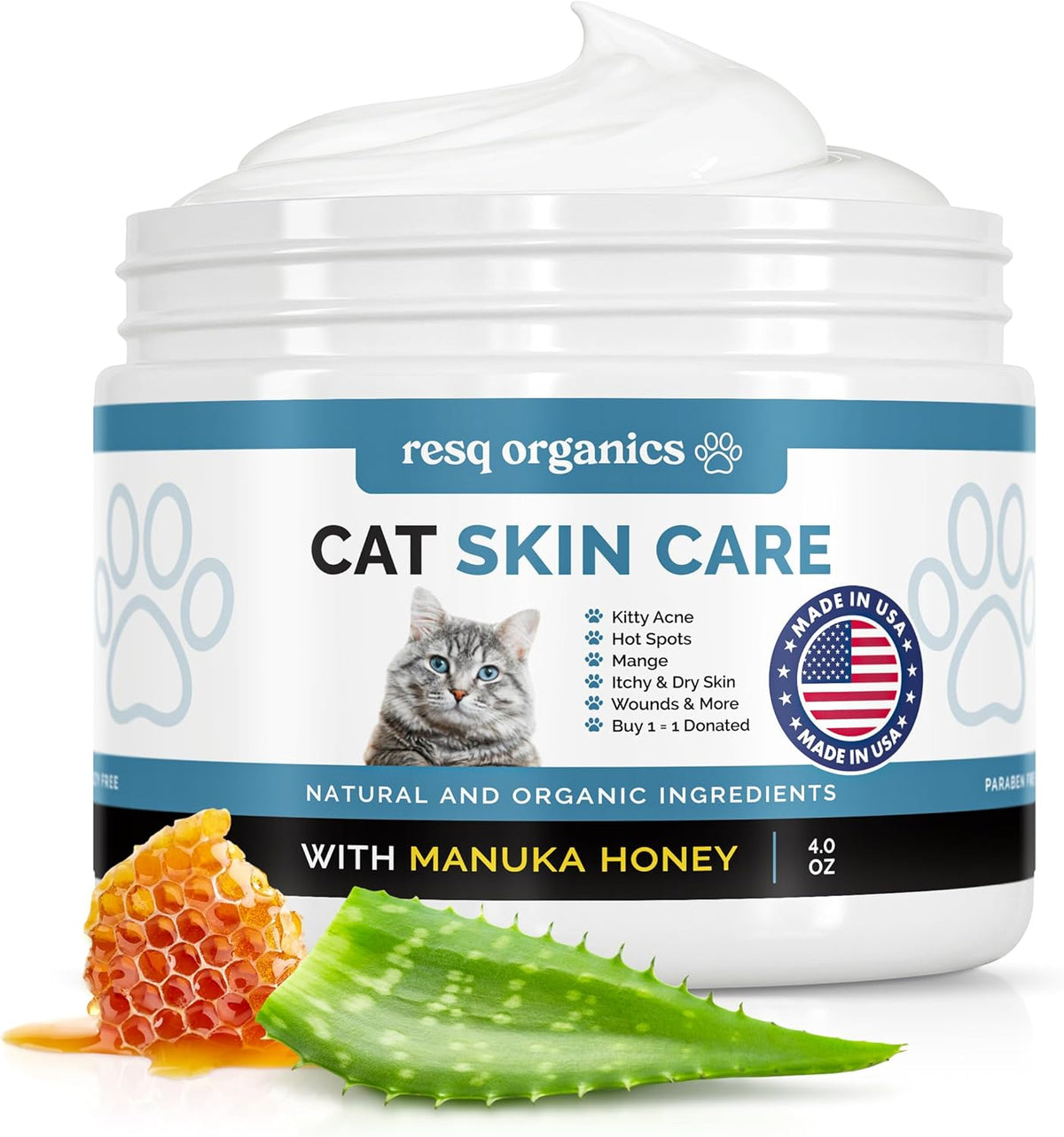 Safe to lick organic cat skin balm back label with ingredient list