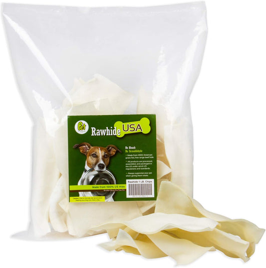 Pet Magasin Natural Rawhide Chips front view of premium dog treats bag