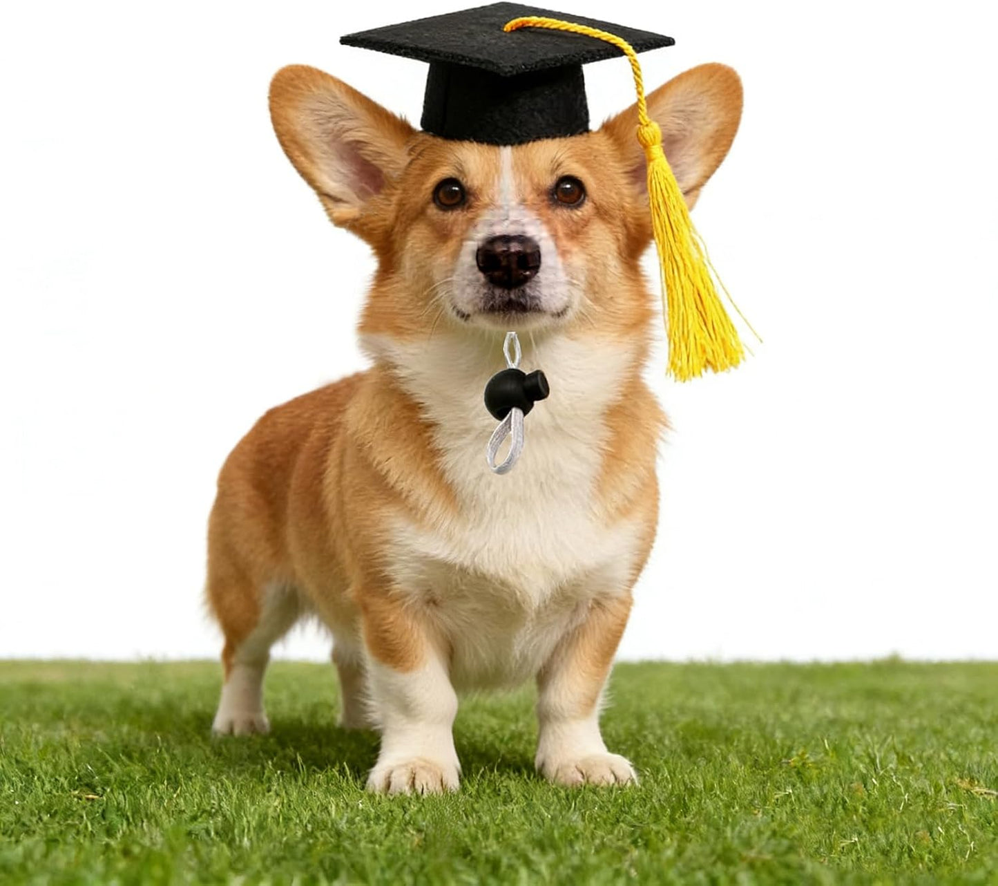 Miniature yellow tassel graduation hat for hamsters and guinea pigs close up view