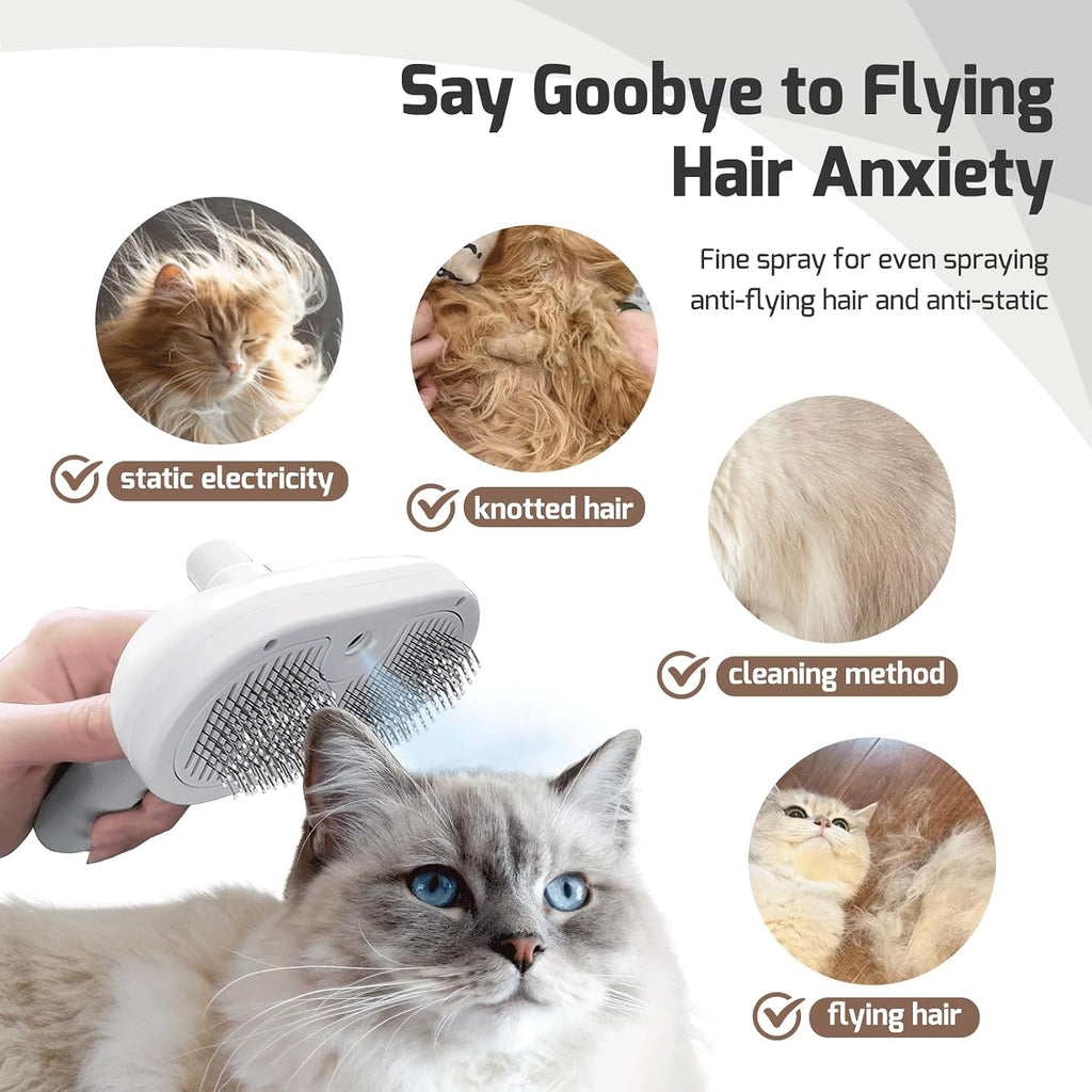Pecait 3 in 1 pet grooming tool demonstrating the one touch self cleaning button operation.