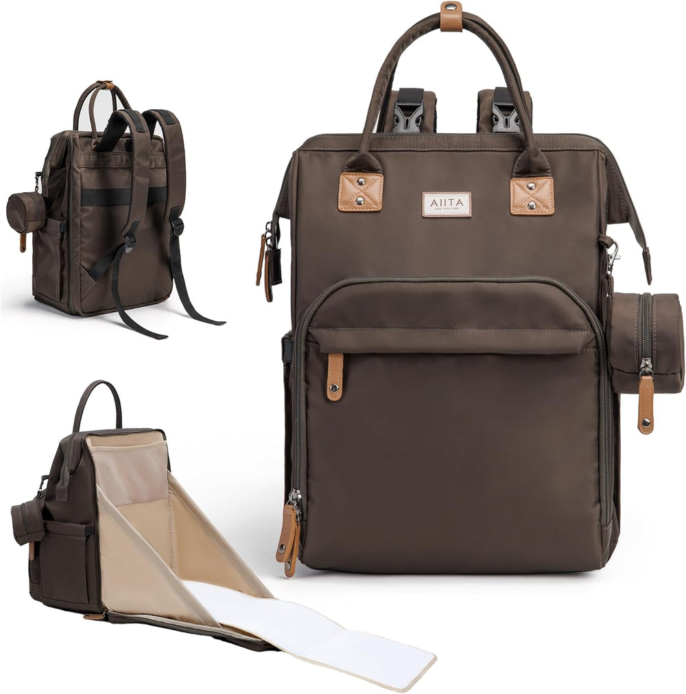 AIITA diaper bag backpack front view in black brown