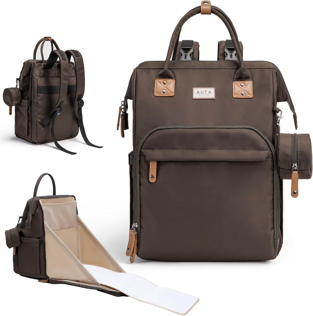 AIITA diaper bag backpack front view in black brown
