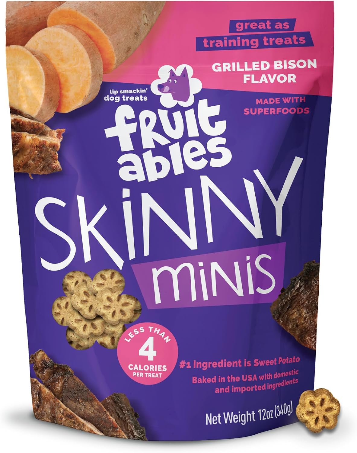 Fruitables Skinny Mini Dog Treats, Healthy Sweet Potato Treat for Dogs, Low Calorie & Delicious, Puppy Training, No Wheat, Corn or Soy, Made in the USA, Bacon and Apple Flavor, 12oz - Image 11